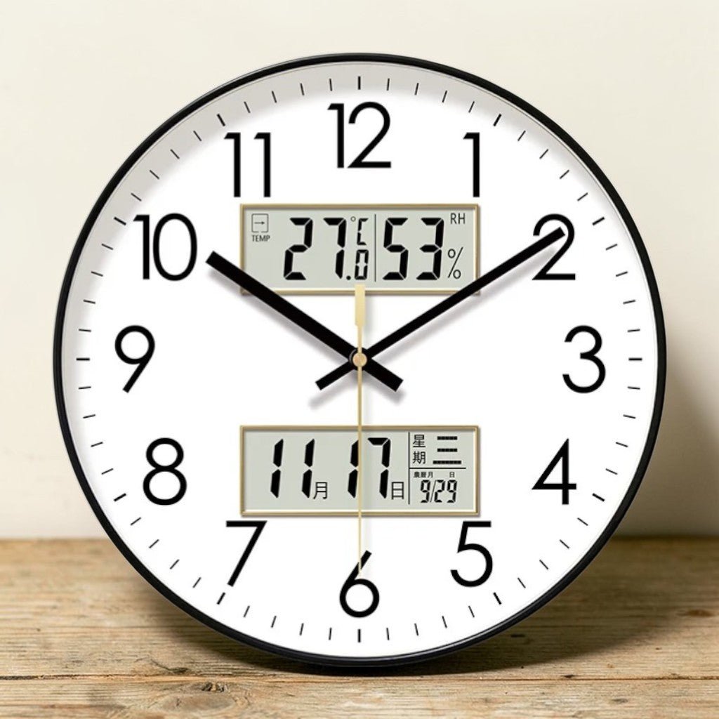 Modern Wall Clock - 3-in-1 Design with Calendar & Thermometer 0