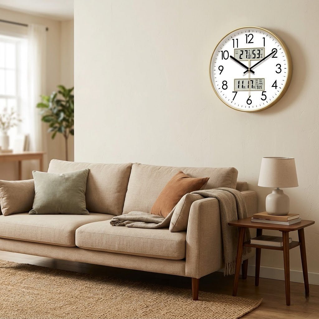 Modern Wall Clock - 3-in-1 Design with Calendar & Thermometer 1