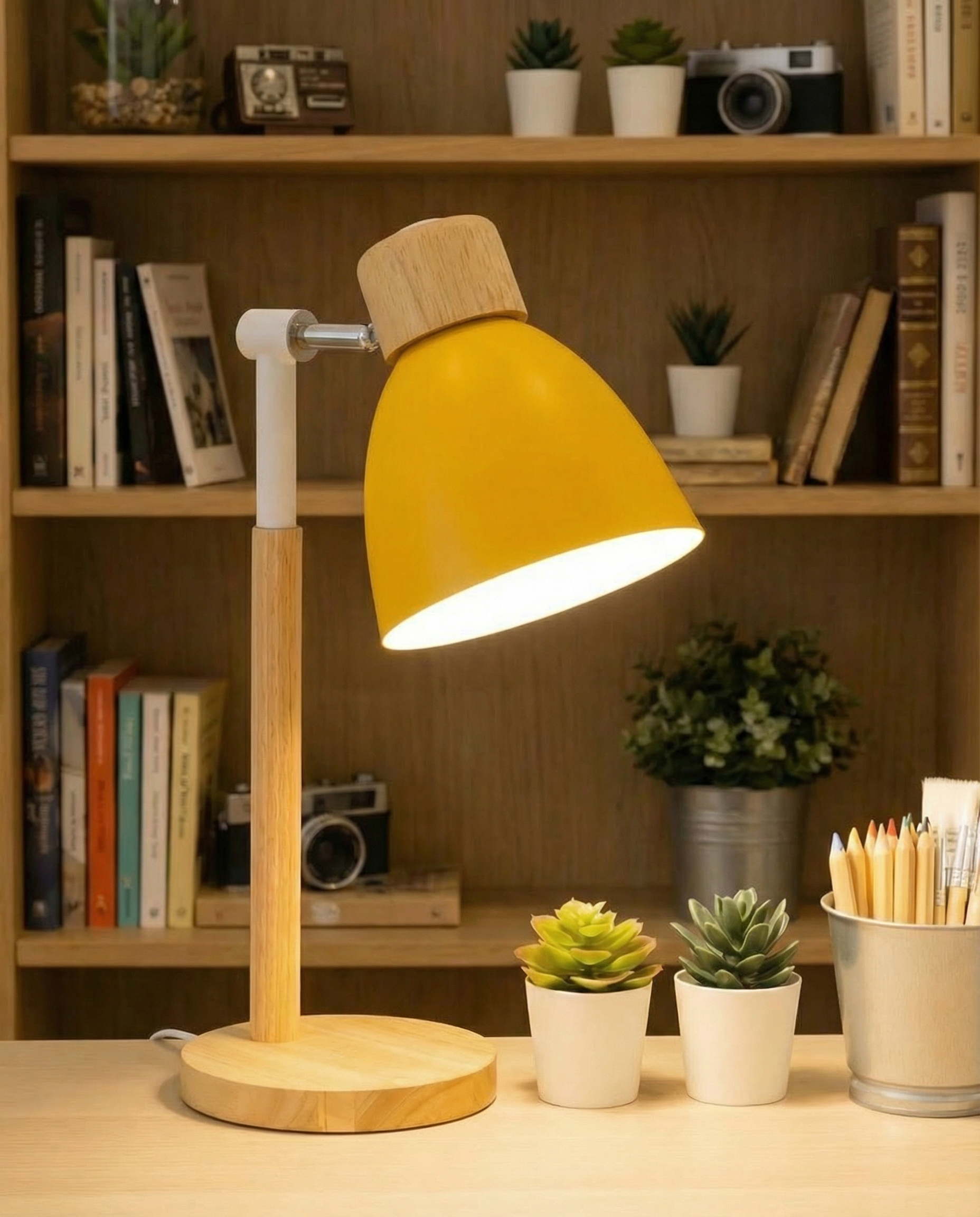 Nordic Wooden Table Lamp - Warm LED Glow for Bedroom & Desk Use 0