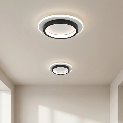 Two modern ceiling lights on a neutral ceiling